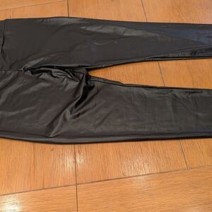 Women's Faux Leather Black Pants Polyester, Elastane XX-Large Plus
